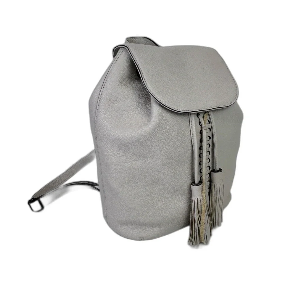 Rebecca Minkoff Moto Backpack Whipstitch Tassel Bag Putty Beige Leather Purse